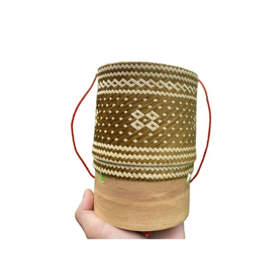 Thai bamboo round sticky rice kratip basketry work handmade assorted patterns x1 - Image 2 of 4