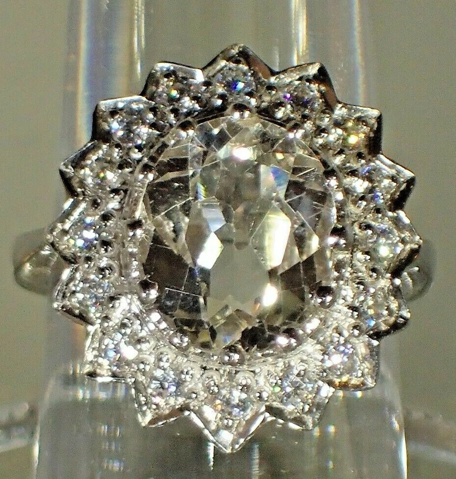 Anillo 11x9mm Amatista Verde-Blanco Circonita cúbica Plata .925 Chapado en Oro 14K Tamaño 6.5 #1088 Foto 2 de 4