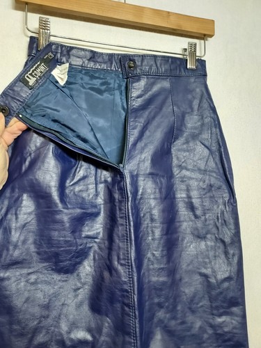 Comint from Argentina Purple Leather Skirt Sz 3/4 Pencil Genuine Lined Vintage - Picture 9 of 17