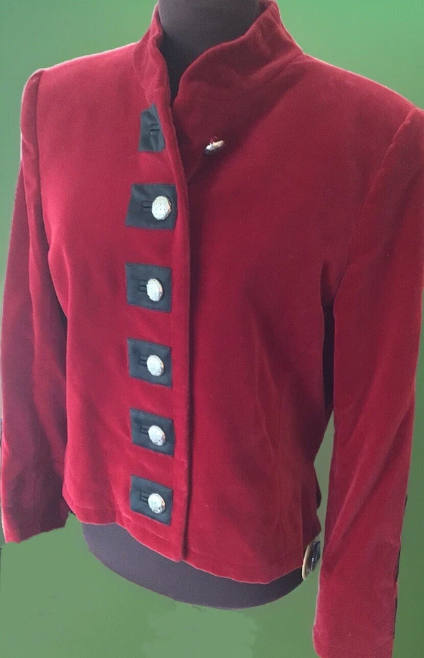 Chaqueta YVES SAINT LAURENT Rive Gauche 1991 YSL Talla M Terciopelo Rojo EE. UU. Estilo Militar Foto 4 de 4