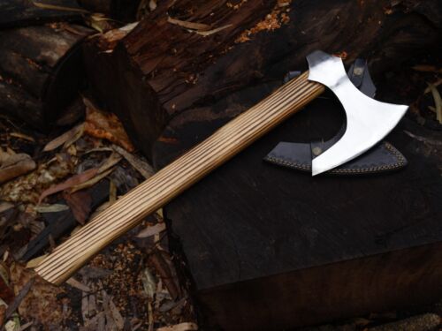 EDC Ascia Viking Mano Lama Acciaio al Carbonio L Ascia Tomahawk con Fodero in Pelle BL-4023 - Foto 3 di 19