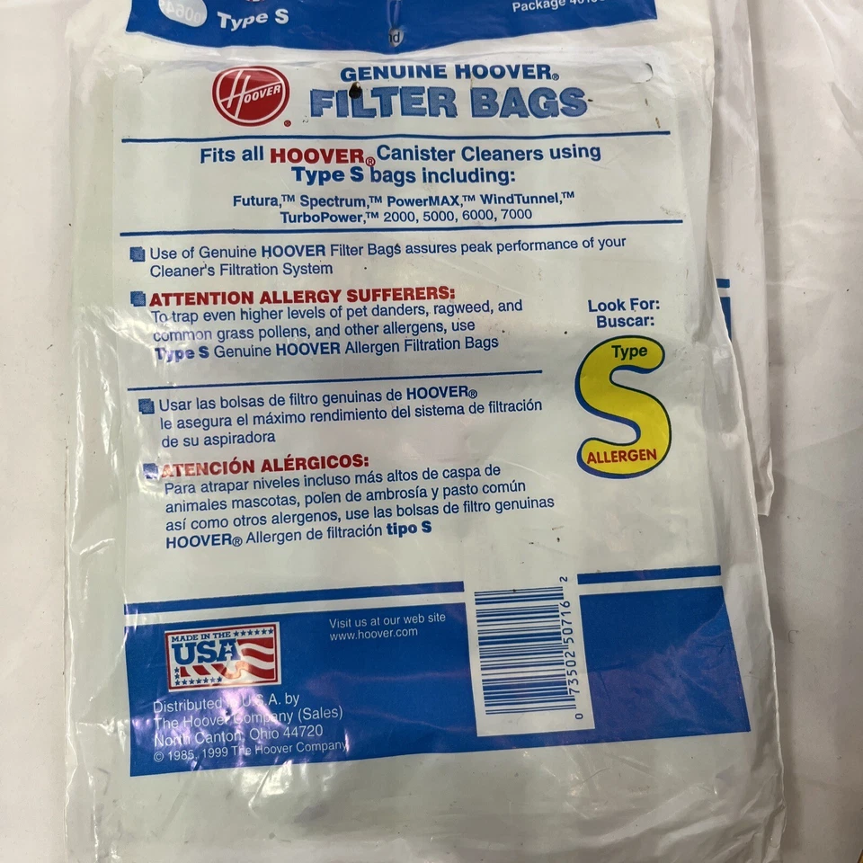 (4)Brand new Hoover S Vacuum Bags 4010064S- Genuine - 3 pack - Image 3 of 3
