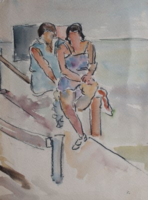 Gerhard Schulte-Dahling Women's Beach Expressionism Signed Watercolor 1931