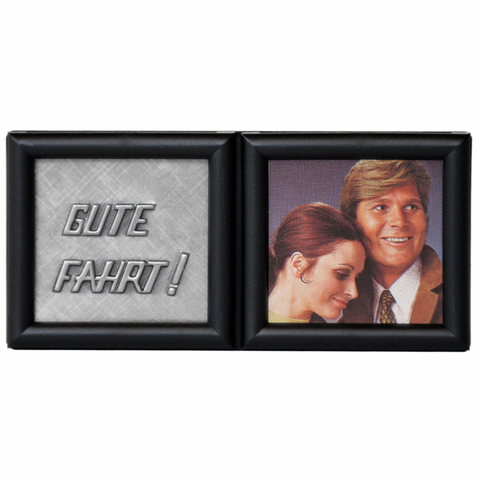 Auto Fotorahmen Bilderrahmen GUTE FAHRT Relief Metall Plakette 3D Magnethalter