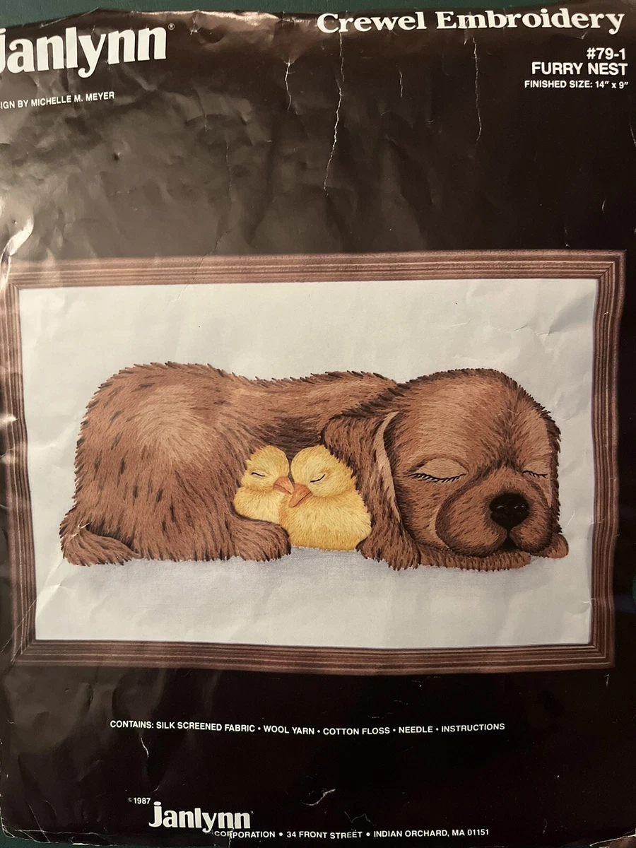 Kit De Broderie Vintage Janlynn – Sieste Du Chaton (14x11, Complet Et Inutilisé)