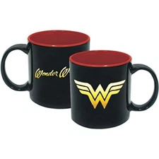 DC Wonder Woman Mod Iridescent Insignia, 20 oz I-CUP Glass MUG, Black & Red NEW
