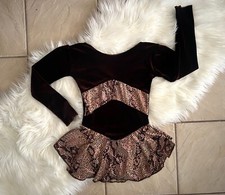 NEW Girls BROWN VELVET Sequin REPTILE DANCE Competition FIGURE ICE SKATING DRESS