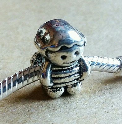 1 Antique Silver Little Boy Son - Striped Shirt - 3D European Bead Charm for MOM