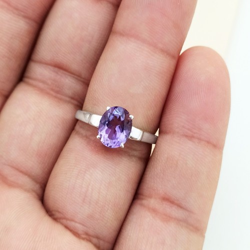 Amethyst Solitaire Wedding Ring 925 Sterling Silver-Statement Ring For Women - Picture 5 of 9