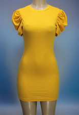 Shein Women's Dress Stretch Short Sleeve Ribbed Yellow Size S