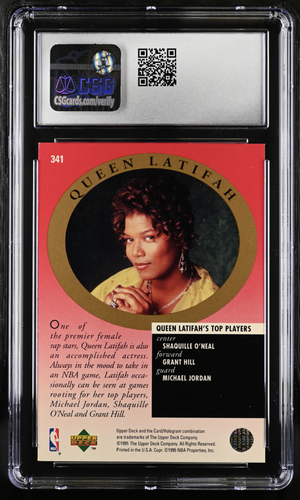 1995 Upper Deck MICHAEL JORDAN & QUEEN LATIFAH Basketball Card CSG 8.5 #341 HOF - Picture 2 of 2
