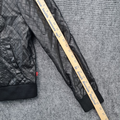 Levi's Faux Leather Hooded Jacket Womens Sz XL Black Diamond Pattern - Picture 3 of 24