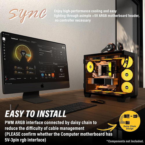 PC CASE ATX 9 PWM ARGB Fans Pre-Installed, Mid-Tower Gaming PC Case, Panoramic T - Picture 2 of 10