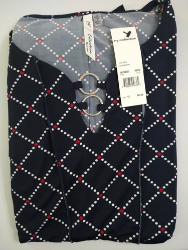 Blusa Top Para Mujer NY Connection Manga 3/4 Azul Geo 1x Nueva Con Etiquetas - Imagen 4 de 7