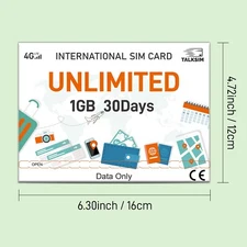 USA Europe Asia Global SIM 1GB - 30Days Unlimited 4G LTE Roaming 51 Countries