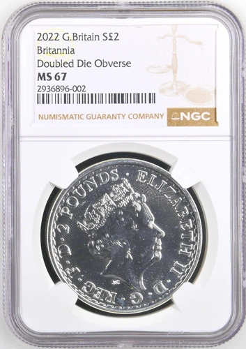 2022 Britannia £2 Silver Coin. DOUBLE-DIE OBVERSE NGC Graded MS67