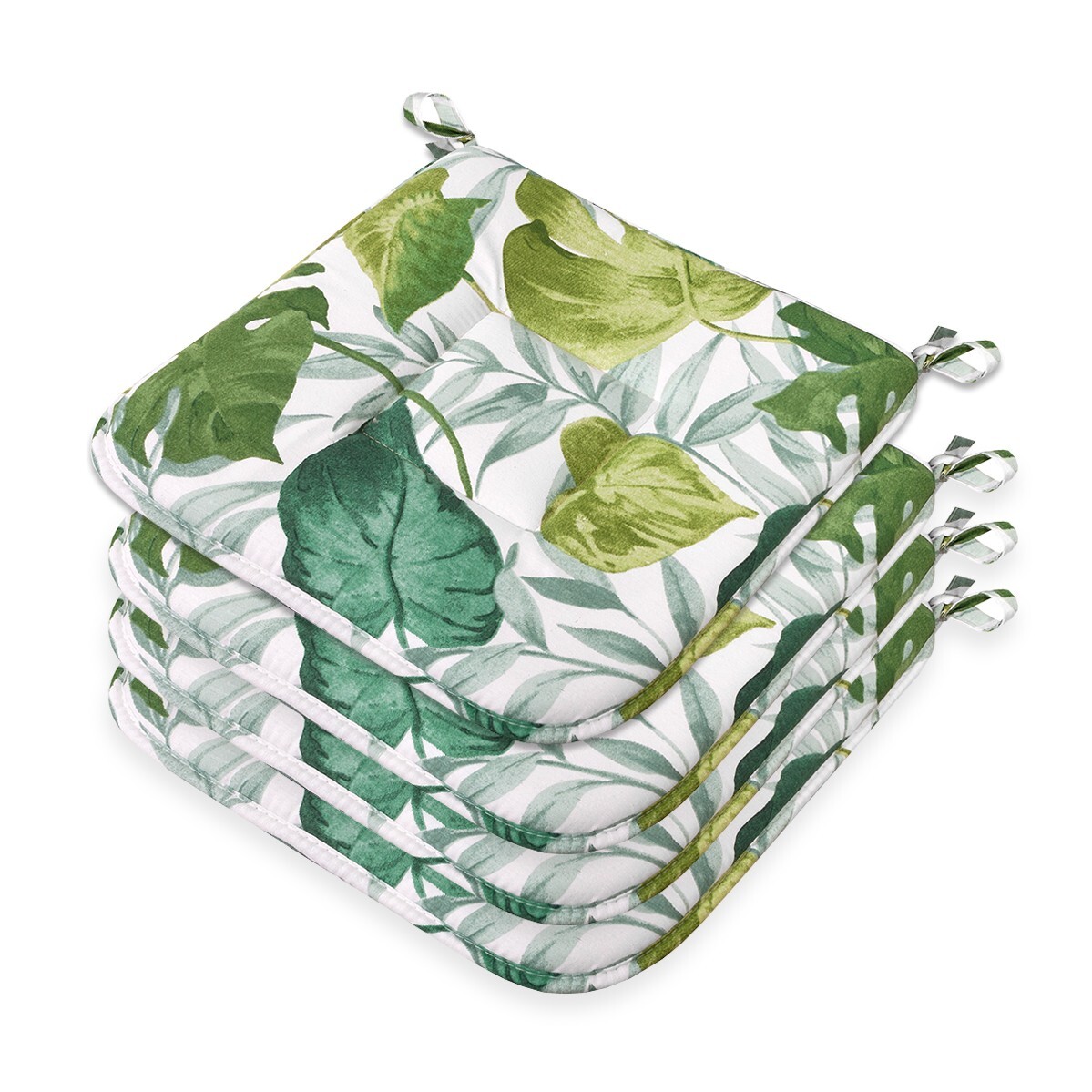 Set 4 Cuscini sedia cotone lavabili universali con lacci coprisedie foglie palma