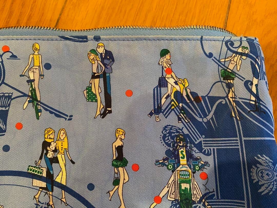 Hermes Silky Pocket Pouch Cosmetic Case Silk Blue | eBay