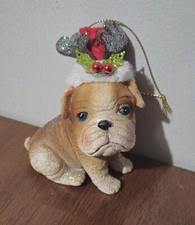 Bulldog Ornament With Santa Hat, Antlers, And Mistletoe