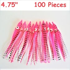 100 pcs 4.75" Pink Tiger Squid Skirts Octopus Hoochies Trolling Fishing Lures
