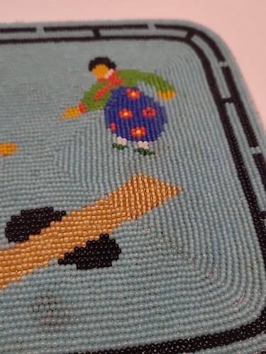 VTG Southwest Woman Child Handmade Folk Art Beaded Trivet Square Cotton Backing - Picture 7 of 19