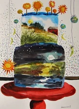 Original Bakery Sketch Cake Food Watercolor Impressionism