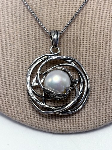 OR PAZ Sterling Silver Leaf Cultured Pearl Pendant Necklace - NWT - Picture 5 of 12