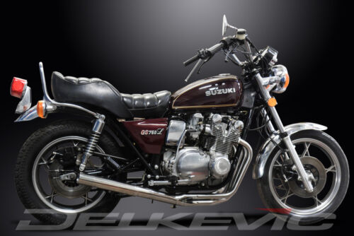 Suzuki GS750L 1979 Complete Delkevic Exhaust 4-1 Stainless Straight Muffler - Picture 5 of 8