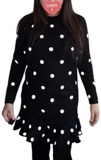 Size 12 Ruffled Hem Polka Dot Sweater Dress Color Black 