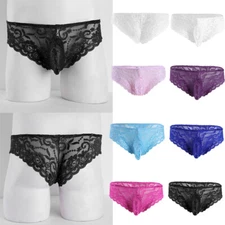 Men Underpants Bottom Briefs Sheer Panties Low Rise Shorts Boxer Knickers Lace