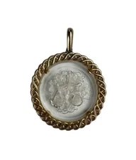 Vintage Signed Crown Trifari Libra Intaglio Glass Pendant 