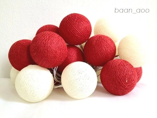 СТРУНА СВЕТА ХЛОПКОВЫЙ ШАР 20 КРАСНЫЙ БЕЛЫЙ ВЕЧЕРИНКИ, ПАТИО, ФЕЯ, ДЕКОР, СВАДЬБА, РОЖДЕСТВО - Изображение 2 из 4