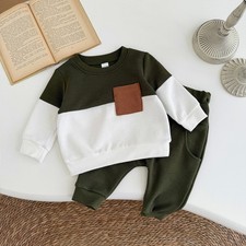Autumn Baby Clothes Set Cartoon Color Block Tops+Solid Color Pants Tracksuit