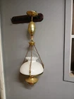 Vintage Hurricane Hobnail White Milk Glass Lamp Hanging Ceiling Chandelier Swag