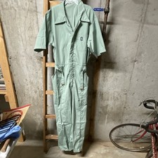 Green Short Sleeve Zip Front Work Coveralls Jumpsuit Cotton Canvas Unisex