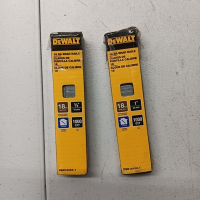 2 PACK DEWALT DBN18063-1 DBN18100-1  18GA BRAD NAILS 1K QTY EACH 5/8'' AND 1''