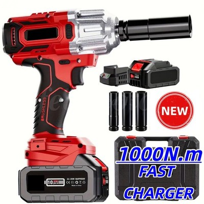 1000Nm Cordless Impact Wrench & LED 1/2''Chuck 20V Electric Impact Gun w/ Battery