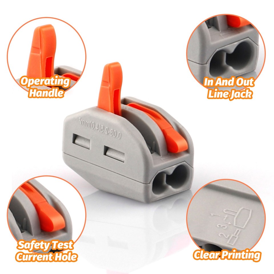 100 Reusable Spring Lever Terminal Block Electric 28-12AWG Wire Cable ...