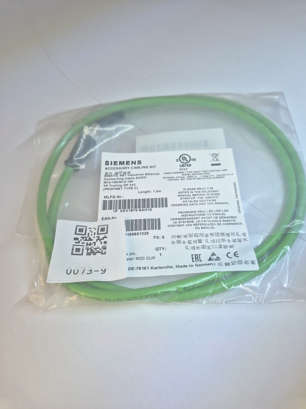 Siemens 6XV1870-8AH10 PROFINET Cable M12 D-Coded 1m Industrial Ethernet Cable