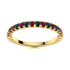 925 Sterling Silver Gold Plated 2MM Round Ruby  London Blue Topaz Eternity Ring