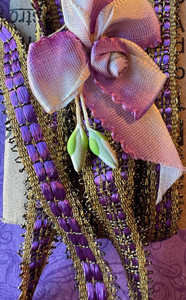 1920's Metallic Gold & French Purple Silk Floss Threads by Yrd x 3/8"