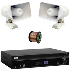 Pyle PT875BT FM Radio Sound Receiver, 2x 8'' 65W Indoor/Outdoor PA Horn Speakers