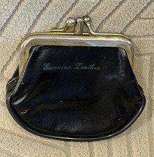 Black Women's Genuine Leather Coin Wallet with Kiss Lock & Metal Frame Closure