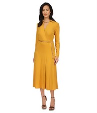 Michael Kors Womens Chain Neck Surplice Dress, yellow, M