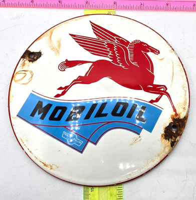 #ad Vintage Mobil OIL Gasoline Sign Motor Oil Gas Pump Porcelain Sign 6quot; x 6quot; $65.00