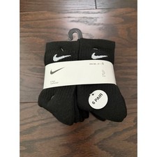 Nike Kids 6 Pack Everyday Cushioned Crew Socks Black White Swoosh 10C-3Y UN0373