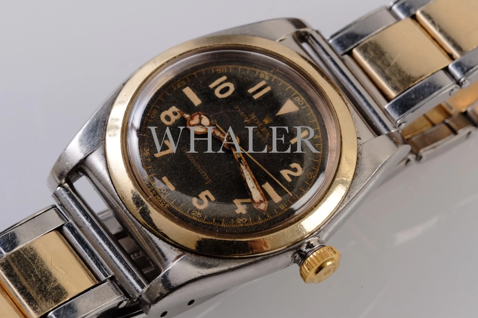 Patek Philippe — 1940s Rolex Bubbleback Tropical Dial Org. Gay Freres Bracelet
