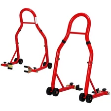 Motorcycle Stand Front Rear Wheel Lift Combo 900LB Heavy Duty Paddock Stand Red