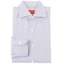 Isaia Napoli Classic-Fit Blue-Brown-White Check Cotton Dress Shirt 16.5 x 36
