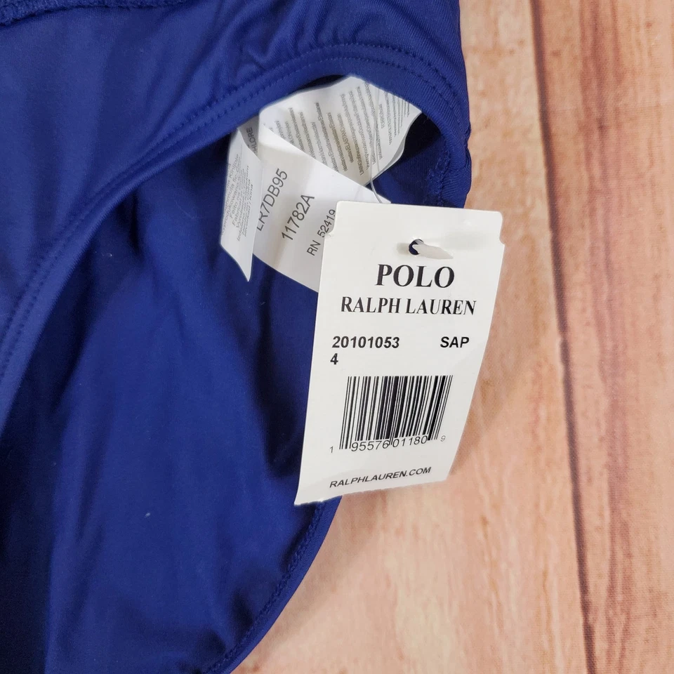 Pantalones de bikini LAUREN Ralph Lauren para mujer con bandas talla 4 traje de baño azul nuevo con etiquetas  Foto 4 de 4